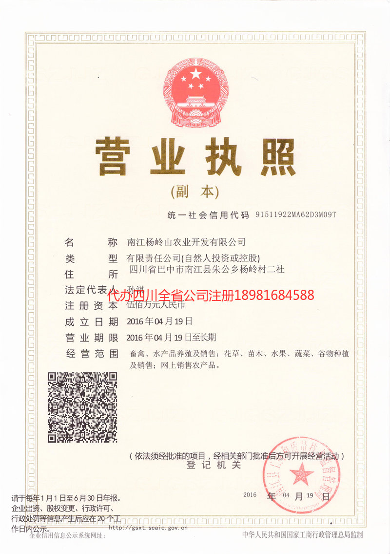 通江通江杨岭山农业开发有限公司